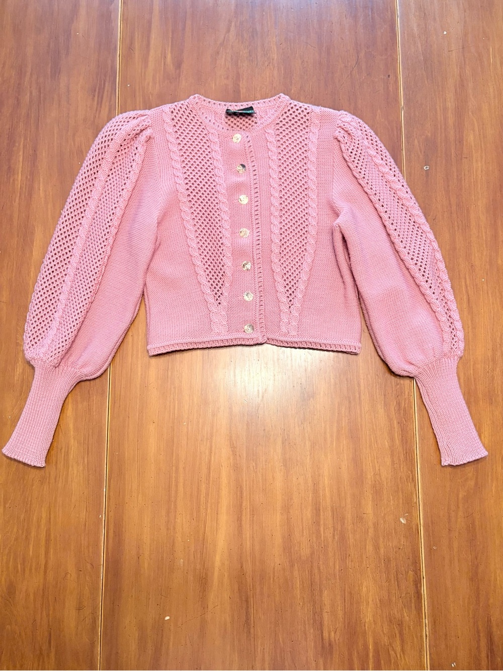Women’s Pink Knit Button-Front Sweater Cardigan